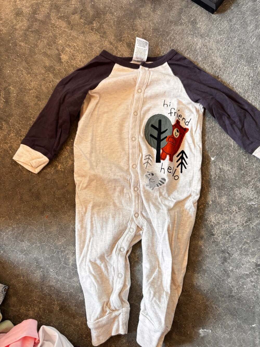 Gerber Baby Boy Hi Friend Hello Bear Raccoon Raglan Footed Sleeper 6-9M